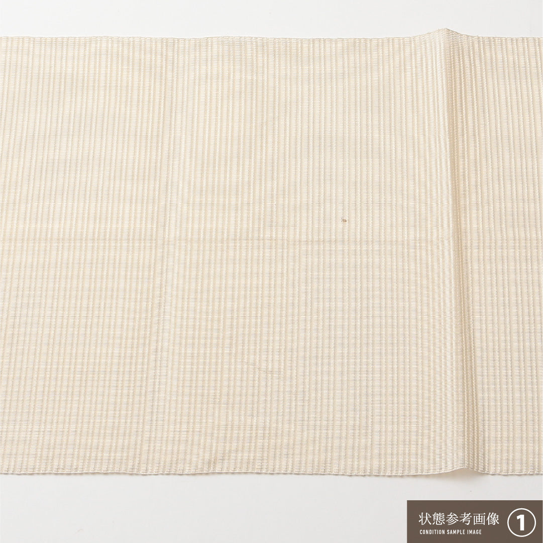 八寸名古屋帯 （夏帯） Aランク 帯丈344cm 正絹 ポイント柄 松葉仕立て 織り カジュアル 綴れ織 遠山 クリーム系 RP 1245-02157