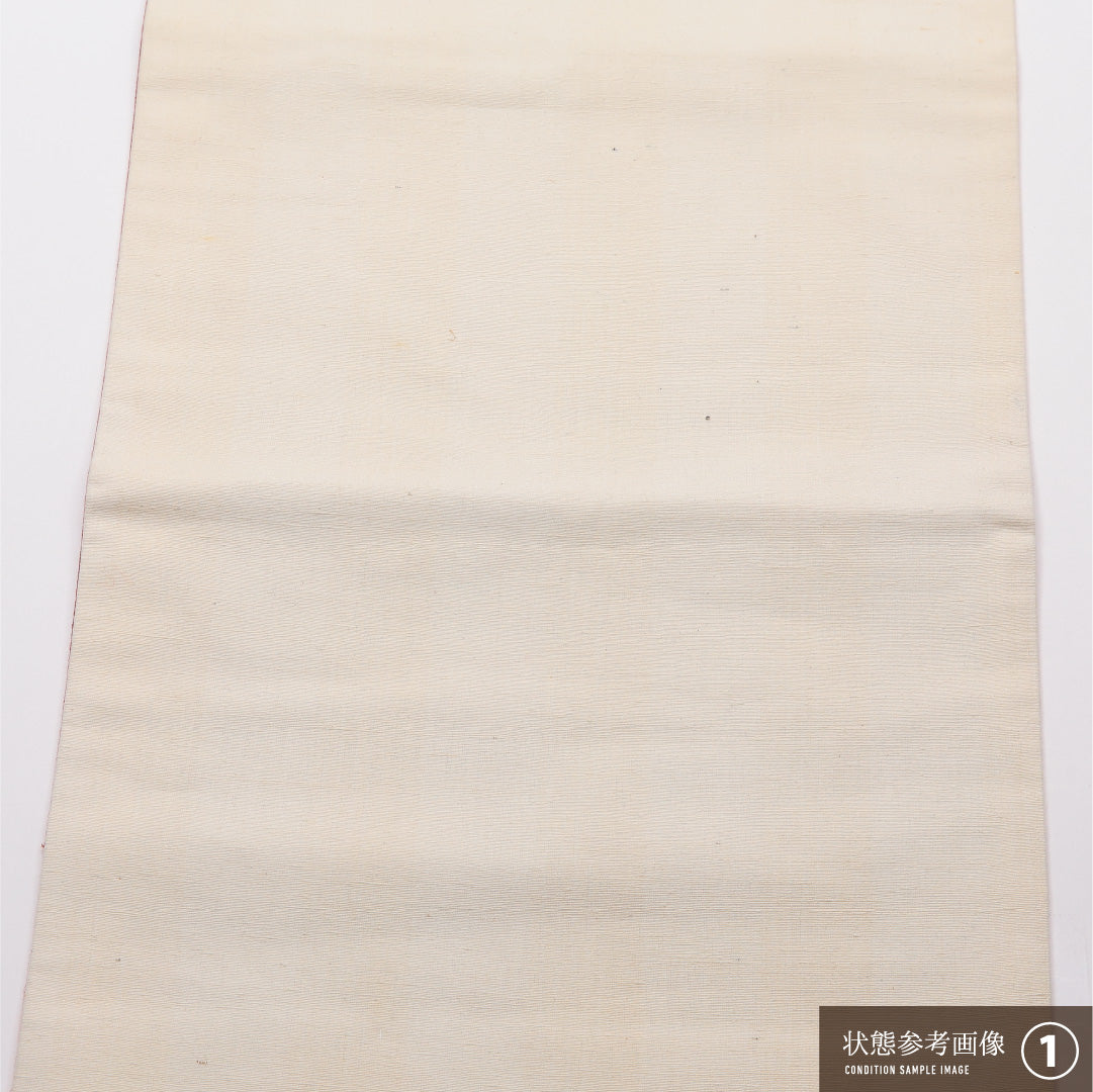九寸名古屋帯 Cランク 帯丈364cm 正絹 ポイント柄 開き仕立て 織り カジュアル 紬 創作柄 クリーム系 RP 1245-01867