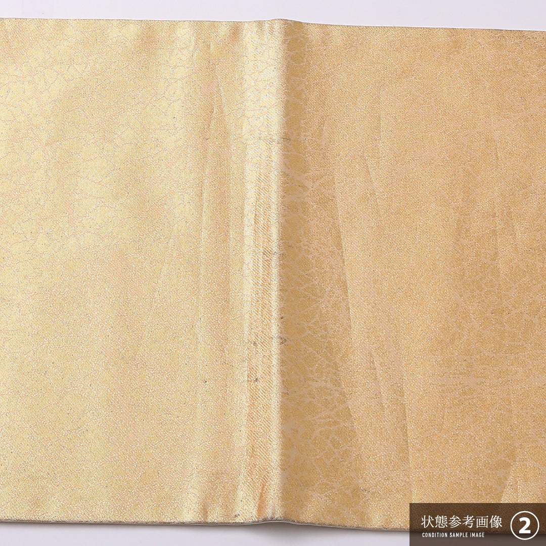 名古屋帯 ポイント柄 帯丈354cm セミフォーマル Bランク 正絹 組紐 金系 1224-02588