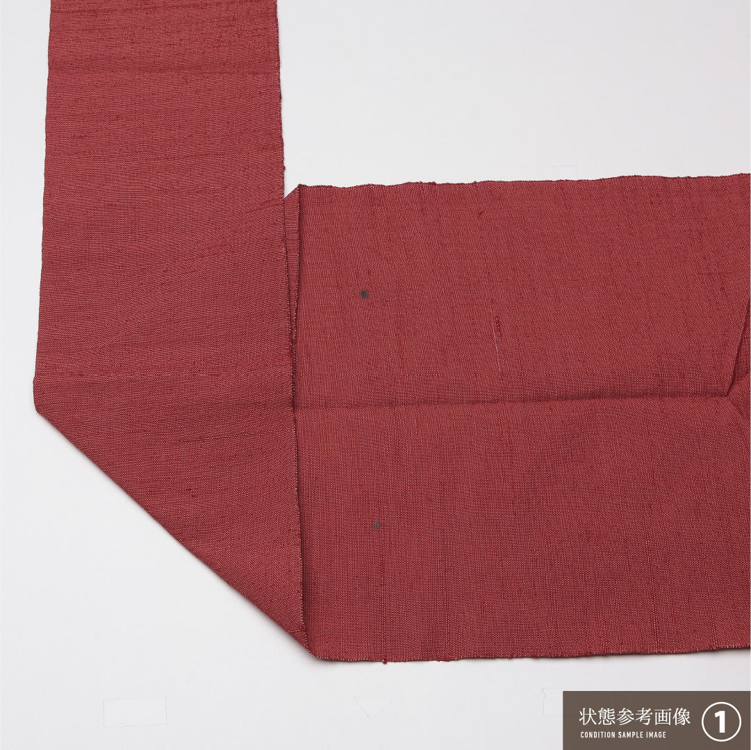 八寸名古屋帯 帯丈349cm ポイント柄 松葉仕立て Aランク カジュアル 創作 蜀江 正絹 赤系 1224-01702