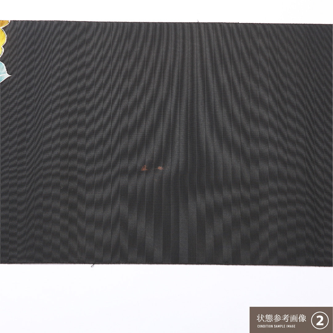 八寸名古屋帯 Bランク 帯丈348cm 正絹 ポイント柄 松葉仕立て 染め インフォーマル 塩瀬 京紅型 椿 黒系 RP 1245-02502