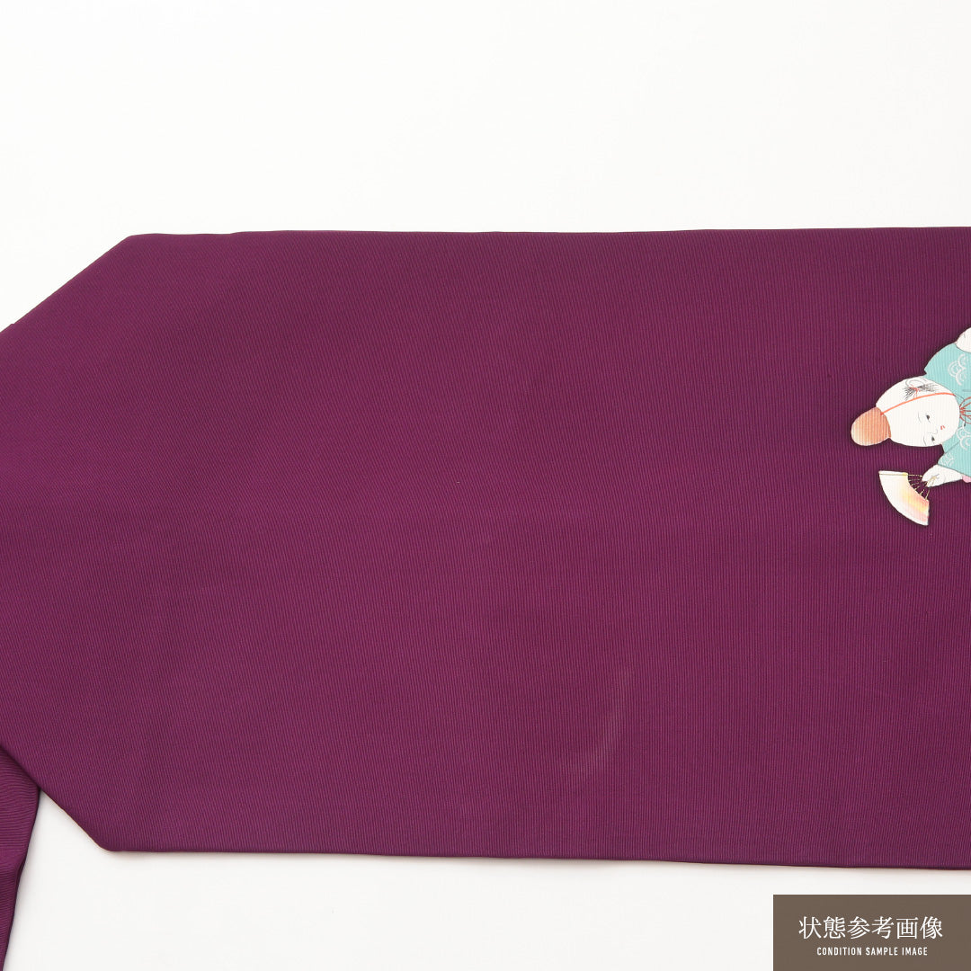 九寸名古屋帯 Cランク 帯丈378cm 正絹 ポイント柄 名古屋仕立て 染め インフォーマル 塩瀬 唐子 紫系 RP 1245-02108