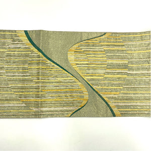 袋帯 縫箔 幾何学模様 444cm 正絹 Sランク 六通 セミフォーマル 緑系 1123004452319