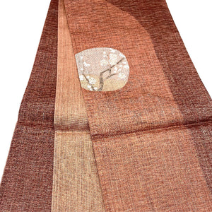 リサイクル着物】袋帯 すくい織 丸に椿・樹木・八つ橋模様 442cm 正絹