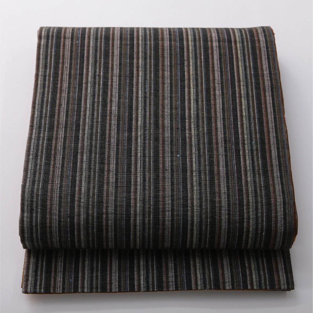 九寸名古屋帯 帯丈456cm カジュアル 開き仕立て 全通 リバーシブル Aランク 正絹 創作柄 黄系 グレー系 1224-03378