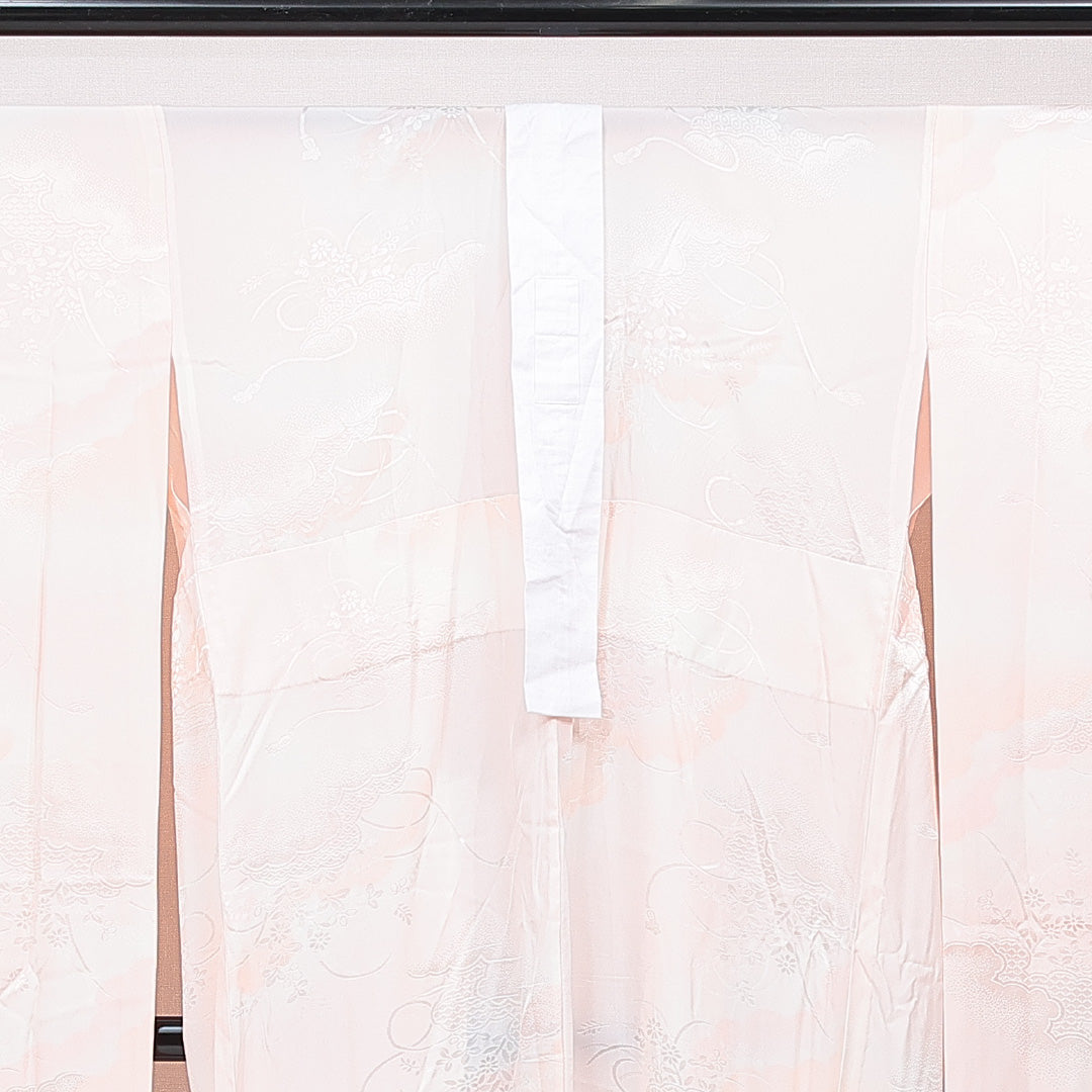 振袖用 長襦袢 無双袖 身丈130cm 裄丈61cm 正絹 Sランク Lサイズ 菊 ピンク系 RP 1240-15382