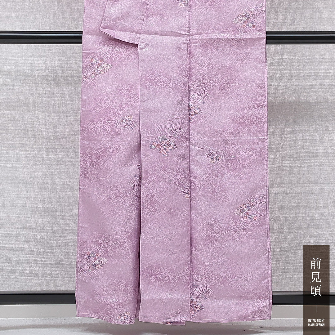 新古品 小紋 洗える着物 袷 身丈158cm 裄丈65cm ポリエステル Nランク Mサイズ 広衿 インフォーマル 吉祥文様 菊 紫系 1215-15788