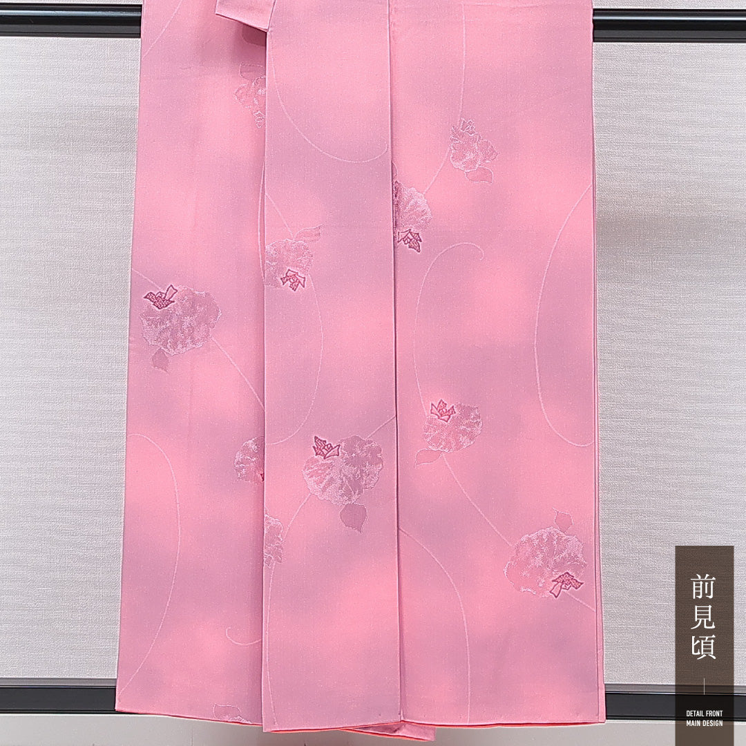 色無地 袷 身丈154cm 裄丈62cm 正絹 Sランク 紋意匠 (花柄) インフォーマル バチ衿 Sサイズ ぼかし染 ピンク系 RP 1219-15574