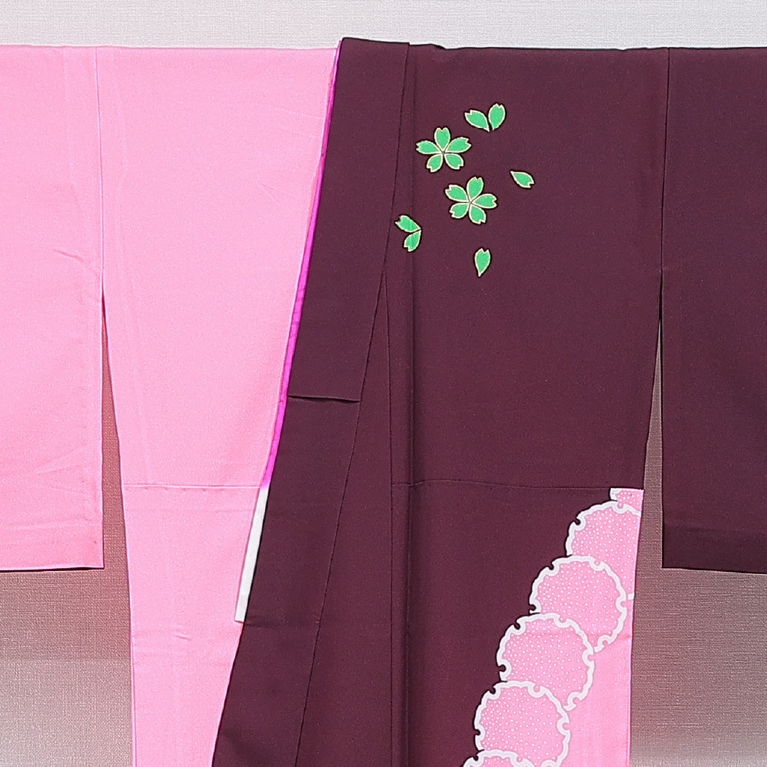 付下げ 洗える着物 単衣 身丈161cm 裄丈68cm ポリエステル Aランク Lサイズ バチ衿 インフォーマル 雪輪 桜 ピンク系 1261-16283