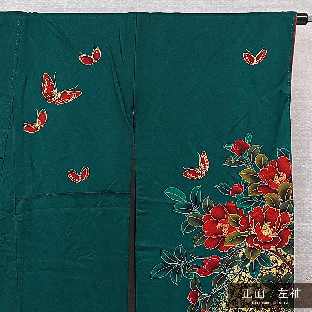 振袖 袷 身丈163cm 裄丈65cm フォーマル Aランク Lサイズ 正絹 広衿 蝶 牡丹 1213-F0715