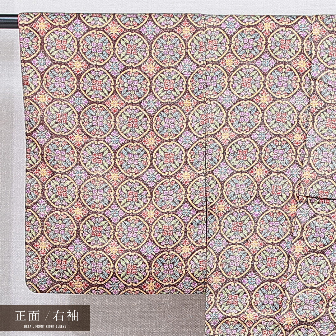 洗える着物 小紋 袷 身丈160cm 裄丈63cm ポリエステル Sランク インフォーマル 広衿 Lサイズ 花菱 華文 多色系 RP 1221-16286
