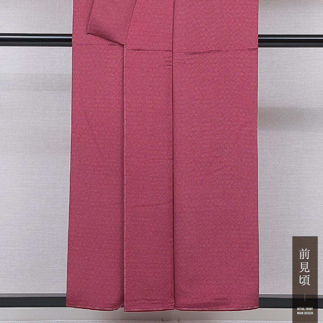 小紋 袷 身丈153cm 裄丈62cm 正絹 Sランク インフォーマル 広衿 Sサイズ 亀甲 赤系 RP 1221-15732