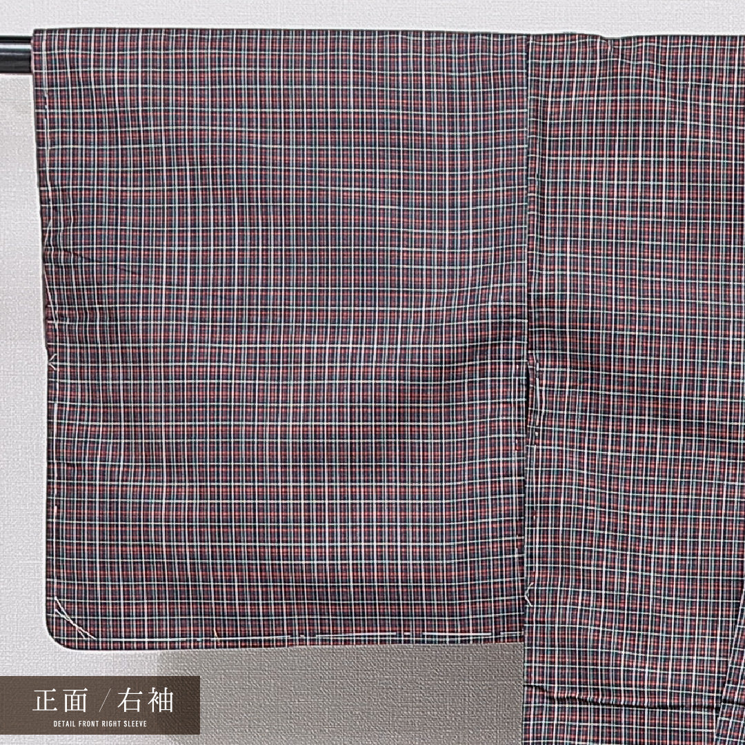 紬（大島紬） 袷 身丈157cm 裄丈62cm 正絹 Cランク Mサイズ 広衿 インフォーマル 格子 多色系 1216-15669