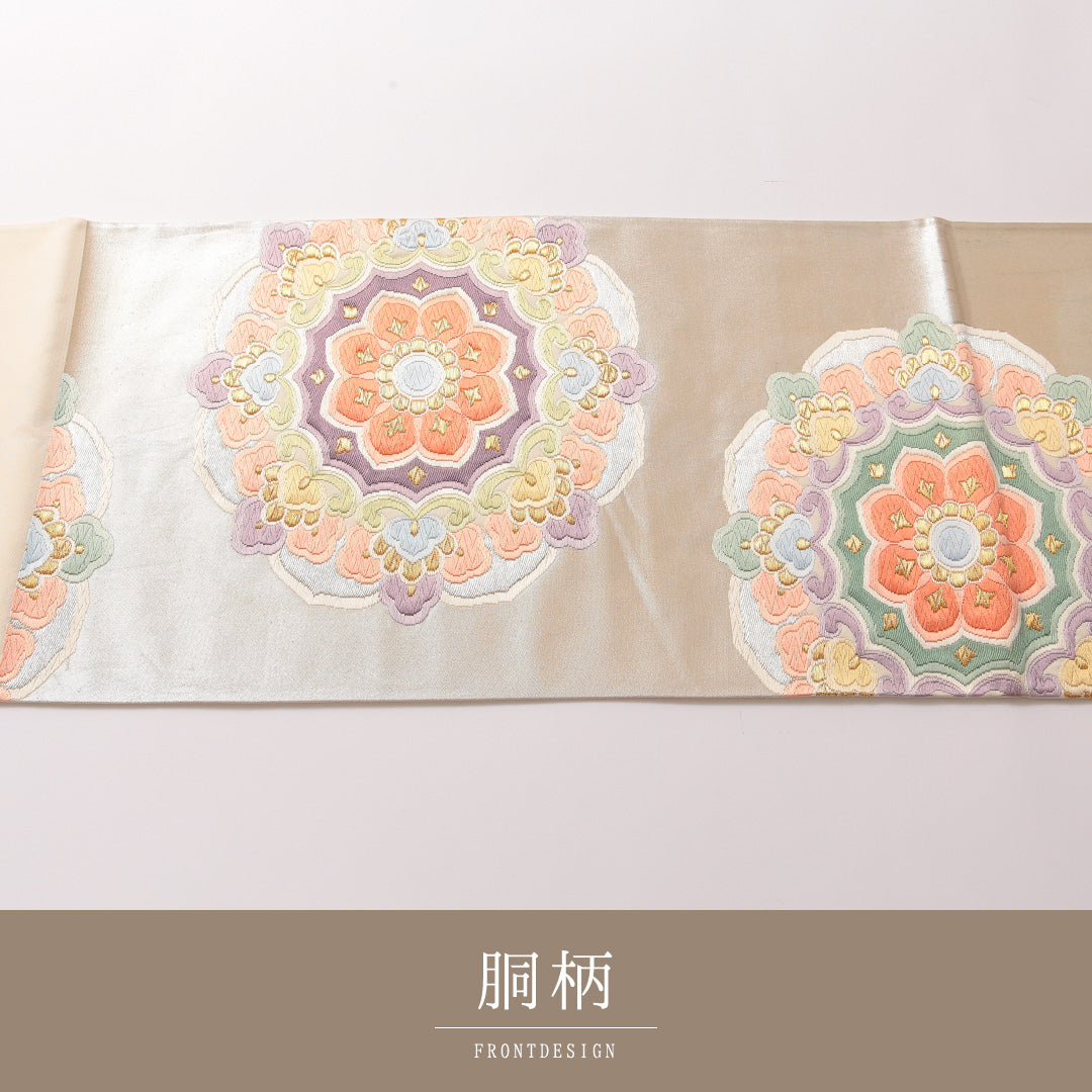 袋帯 帯丈442cm 正絹 六通 フォーマル 唐織 宝相華 銀系 1243-01866