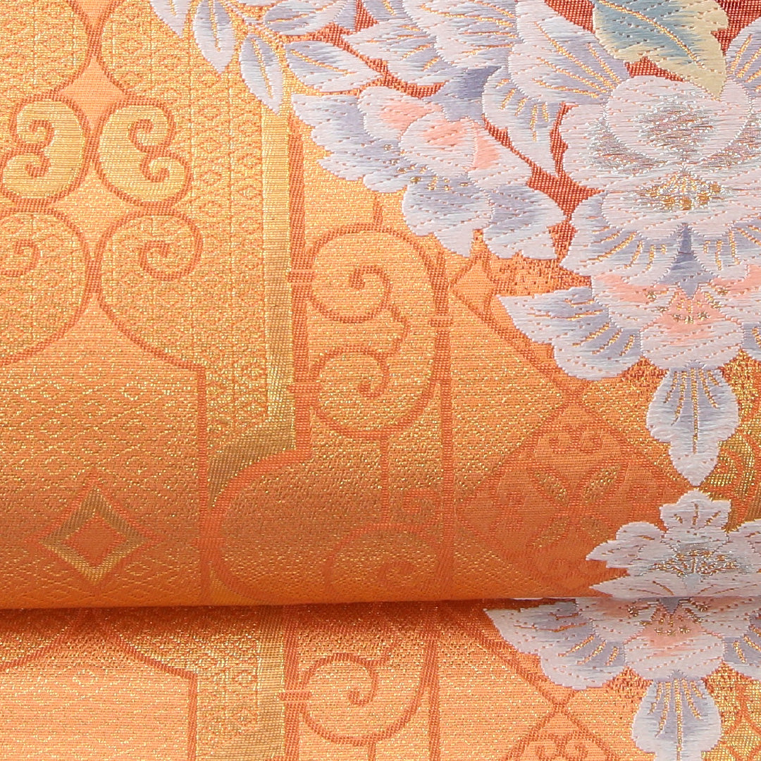 袋帯 帯丈428cm 西方煌秀華文 フォーマル 六通 Sランク 正絹 宝相華 ピンク系 金系 1223-02243