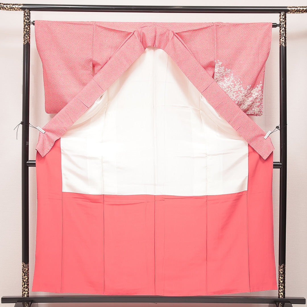 江戸小紋（大小霰） 洗える着物 袷 身丈158cm 裄丈63cm ポリエステル Sランク Mサイズ 広衿 インフォーマル 花柄 訪問着 ピンク系 1262-16904