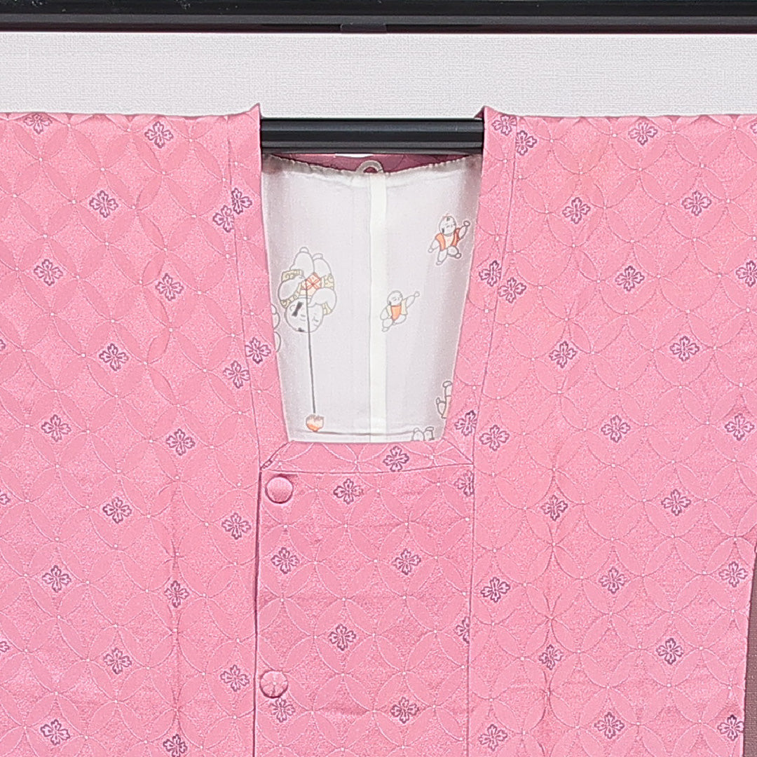 道行コート 袷 身丈87cm 裄丈64cm 正絹 Sランク Mサイズ フォーマル ポケットあり 織り出し 七宝 ピンク系 1263-16862