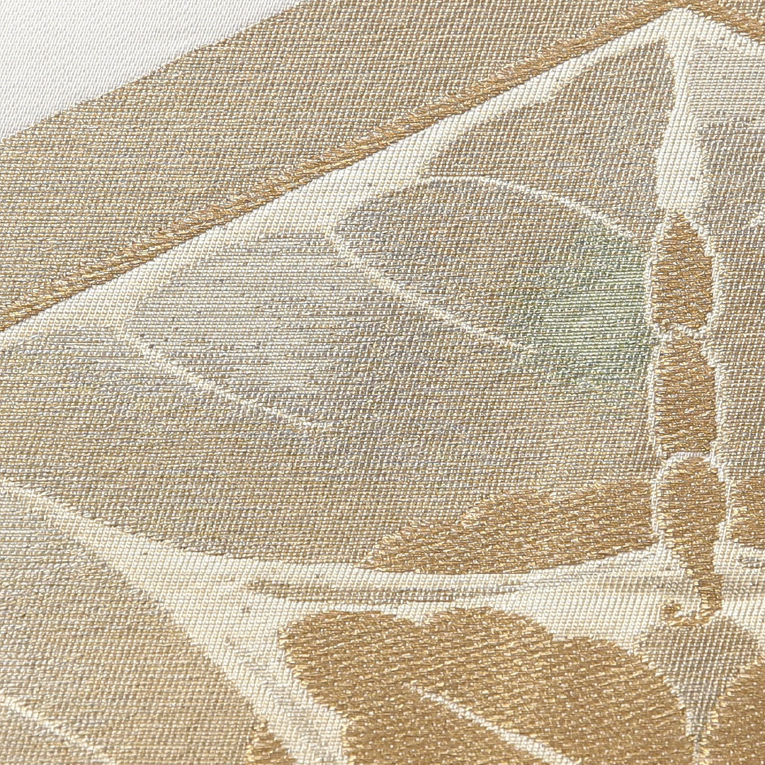 袋帯 帯丈418cm 正絹 六通 フォーマル 向かい蝶 亀甲 証紙 クリーム系 1243-02140