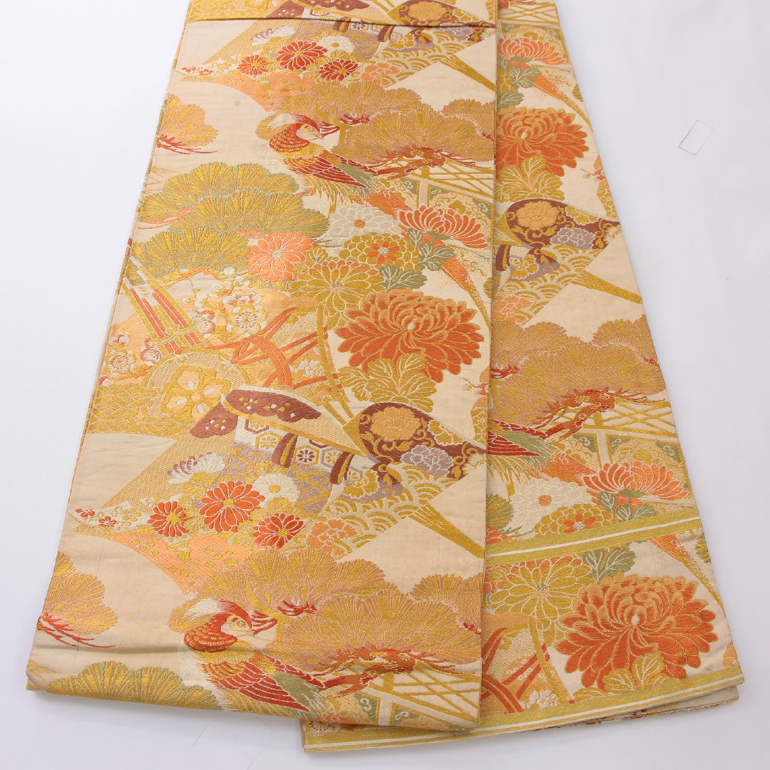 アンティーク 丸帯 帯丈408cm 全通 Cランク 正絹 金系 1223-02200