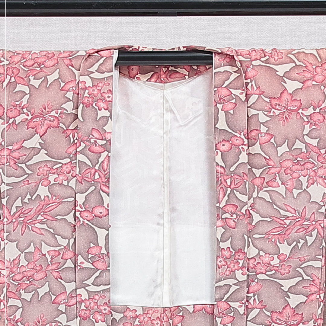 羽織 袷 身丈79cm 裄丈64cm 正絹 Aランク カジュアル Mサイズ 花柄 クリーム系 RP 1232-16124