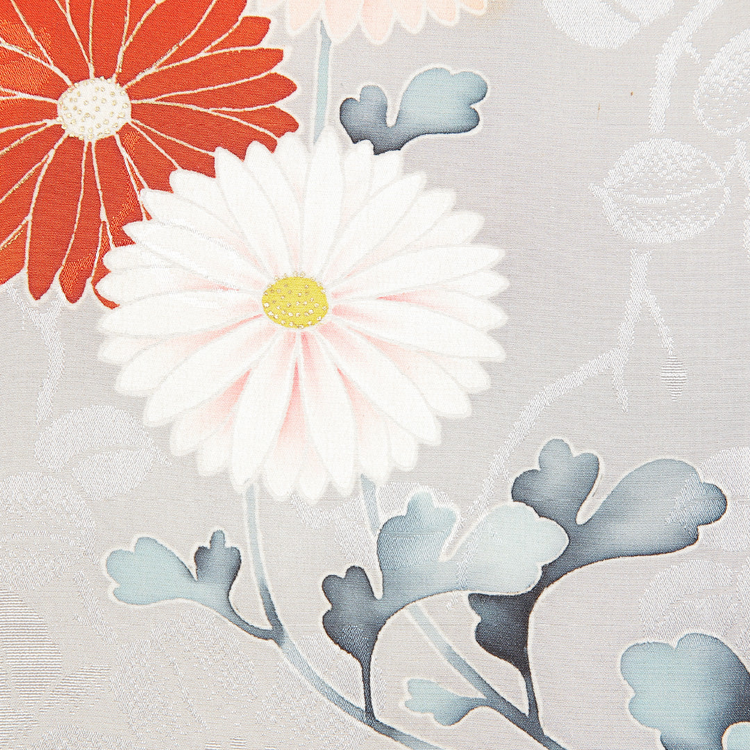 アンティーク 羽織 袷 身丈84cm 裄丈65cm 正絹 Cランク Mサイズ 菊 グレー系 1217-16806