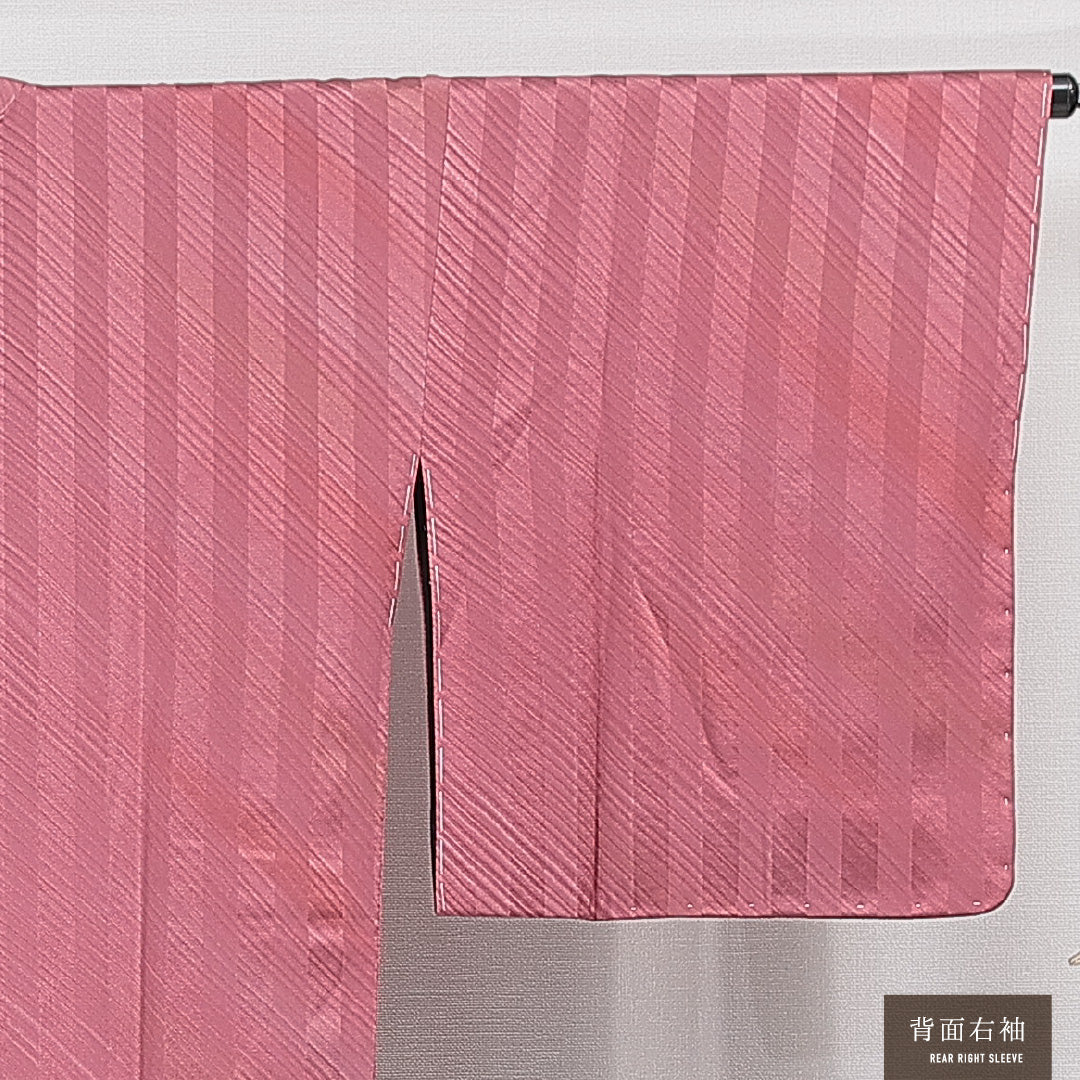 道行コート 袷 身丈83cm 裄丈65cm 正絹 Sランク Mサイズ フォーマル ポケットあり 縞 ピンク系 黒系 1263-15130