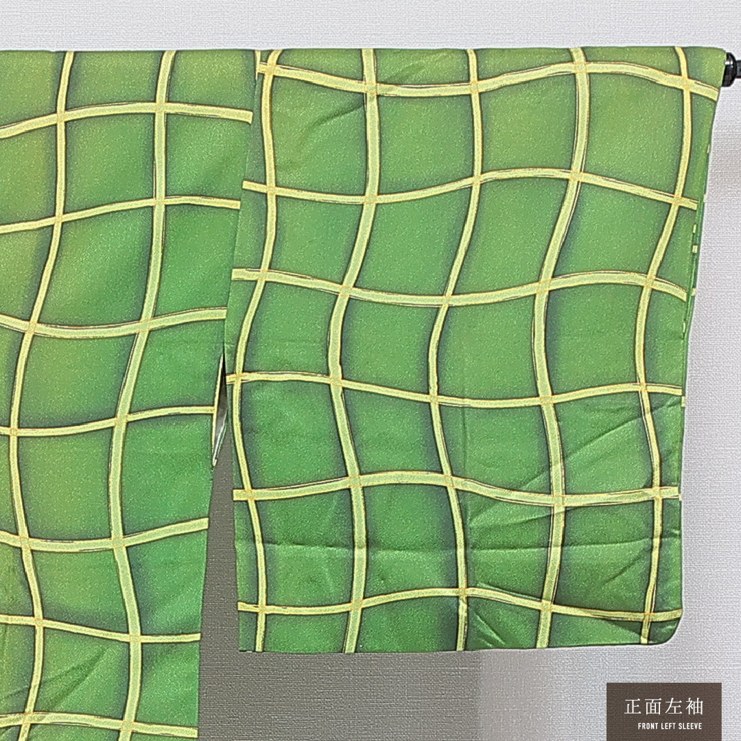 道行コート 洗える着物 袷 身丈81cm 裄丈65cm ポリエステル Aランク Mサイズ インフォーマル ポケットあり 格子 緑系 1263-16861