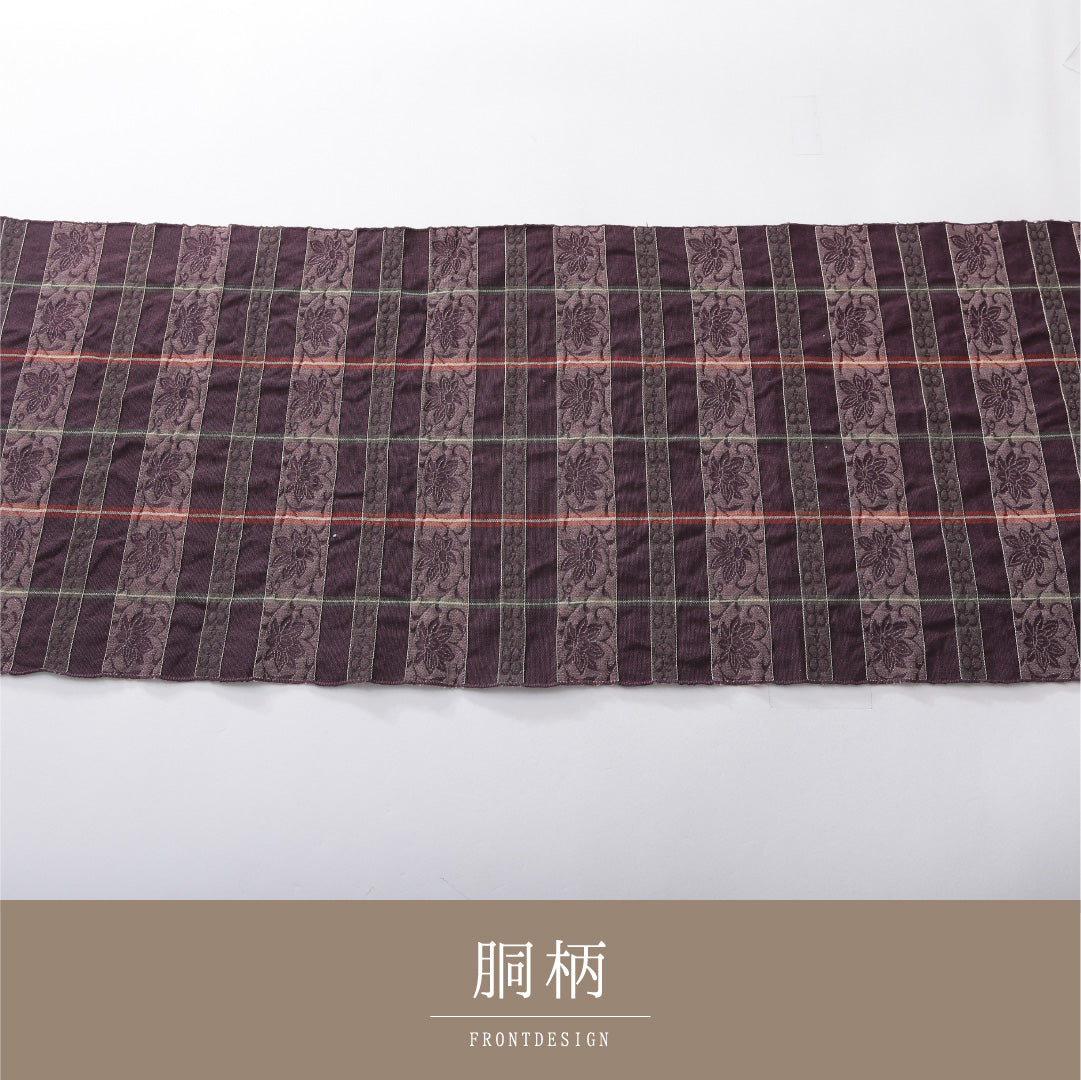 八寸名古屋帯 帯丈306cm カジュアル 開き仕立て 全通 Aランク 正絹 ふくれ織 唐華 紫系 1224-03921