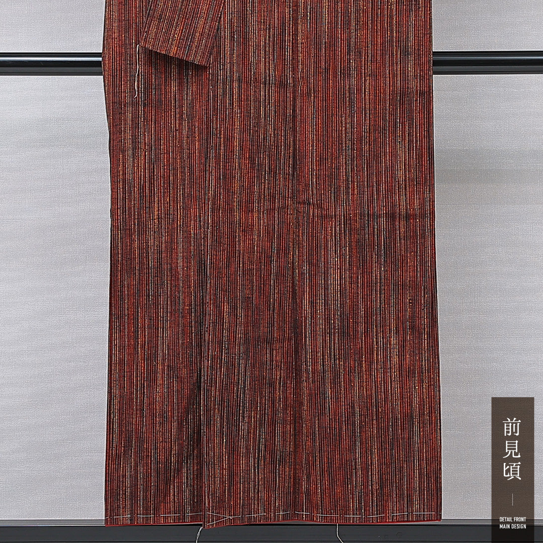 真綿紬 袷 身丈147cm 裄丈61cm 正絹 Sランク カジュアル 広衿 XSサイズ 縞 多色系 RP 1223-15151