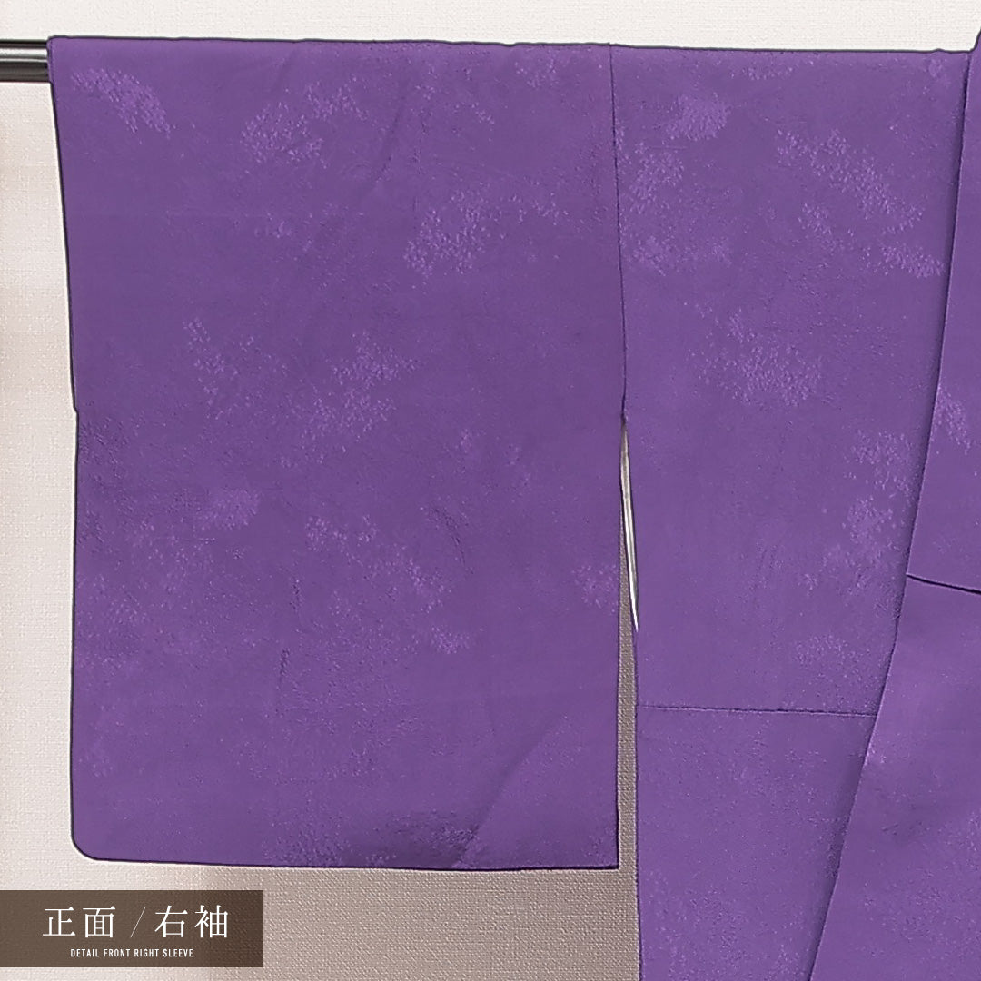 色無地 袷 身丈153cm 裄丈62cm 正絹 Aランク Sサイズ 広衿 一つ紋（丸に梅鉢） セミフォーマル 紋意匠 風景 紫系 1214-16901