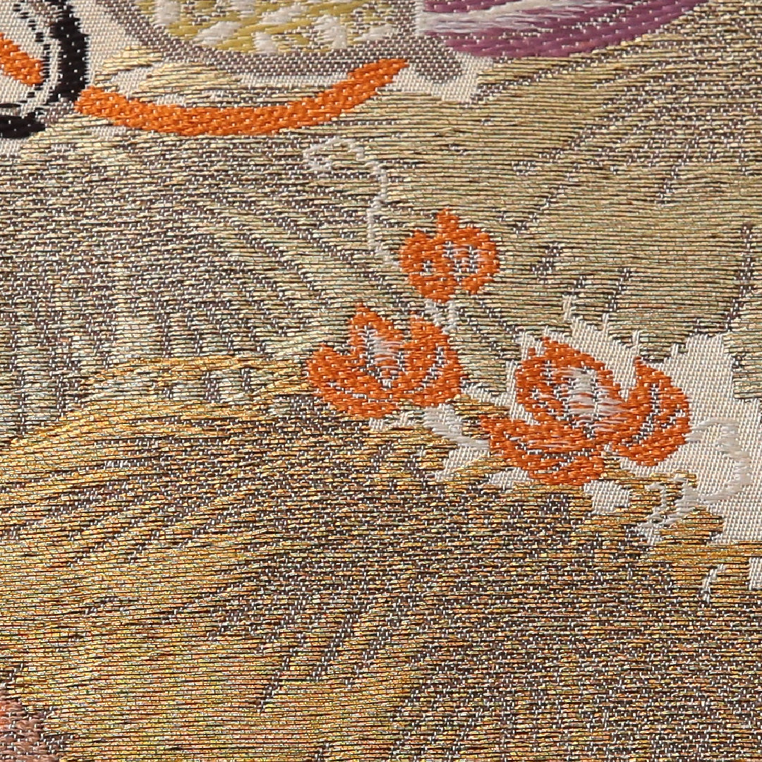 アンティーク 九寸名古屋帯 帯丈341cm セミフォーマル 名古屋仕立て 全通 Aランク 正絹 吉祥文様 桐 クリーム系 1224-03525