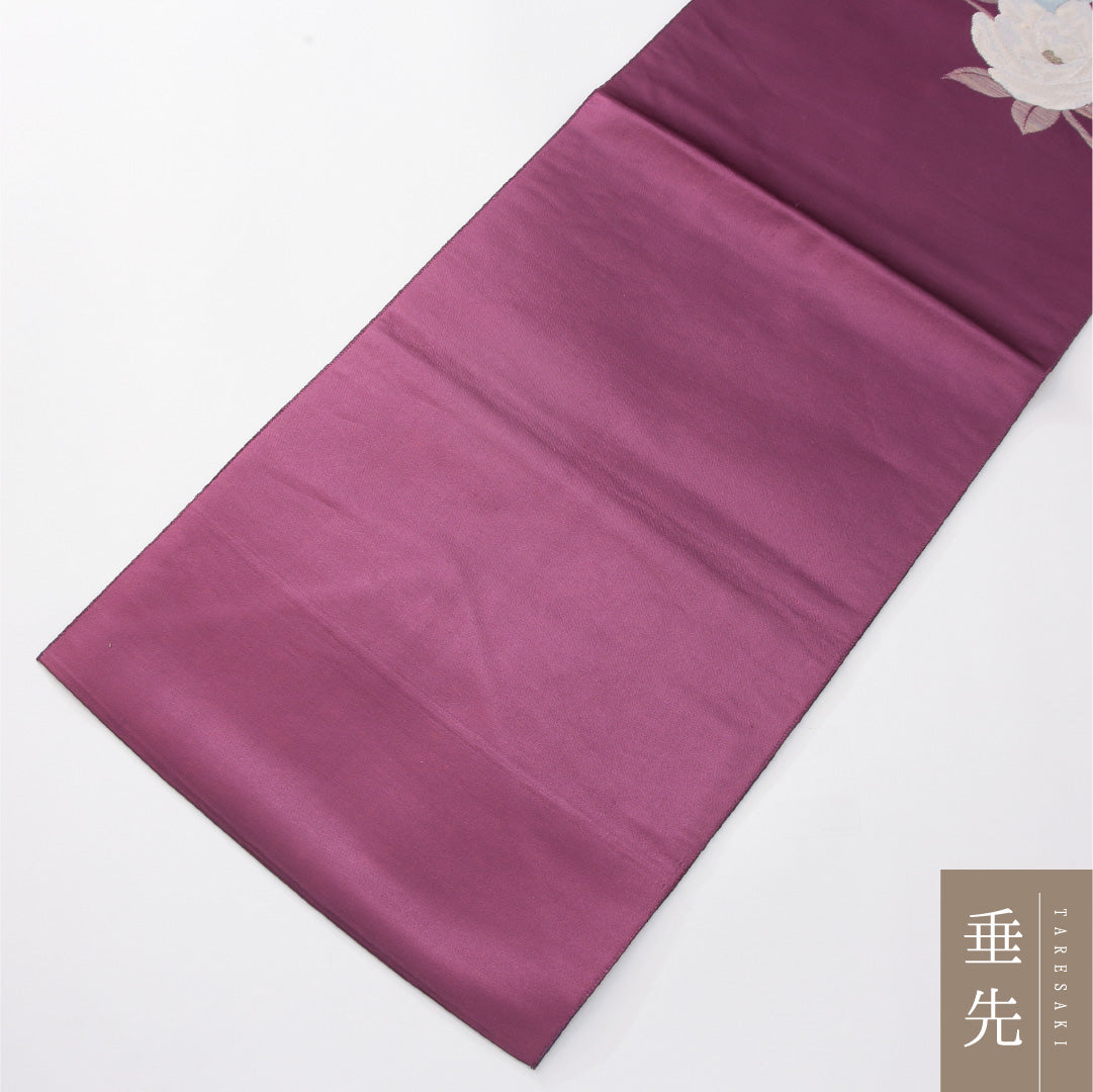 八寸名古屋帯 帯丈340cm カジュアル 松葉仕立て ポイント柄 Dランク 正絹 木蓮 紫系 1224-04161