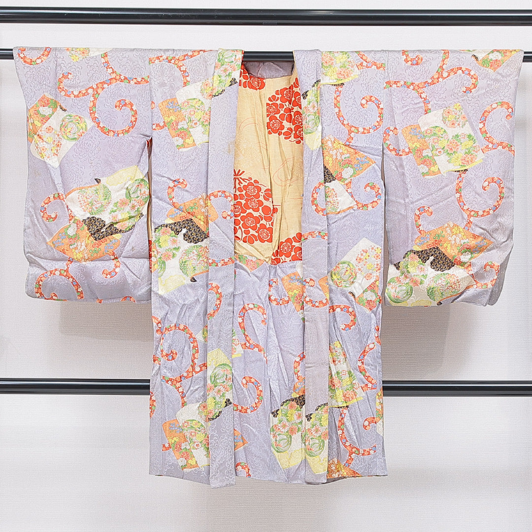 アンティーク 羽織 袷 身丈102cm 裄丈64cm 正絹 Bランク Mサイズ 吉祥文様 紫系 1217-16809