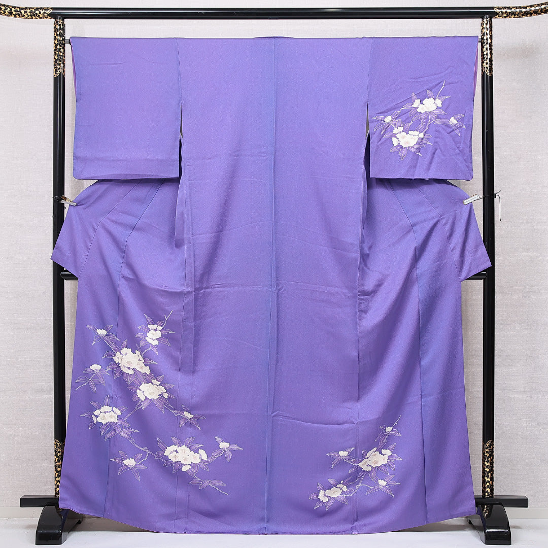 訪問着 袷 身丈168cm 裄丈66cm 正絹 Bランク セミフォーマル 広衿 XLサイズ 牡丹 紫系 RP 1217-15086