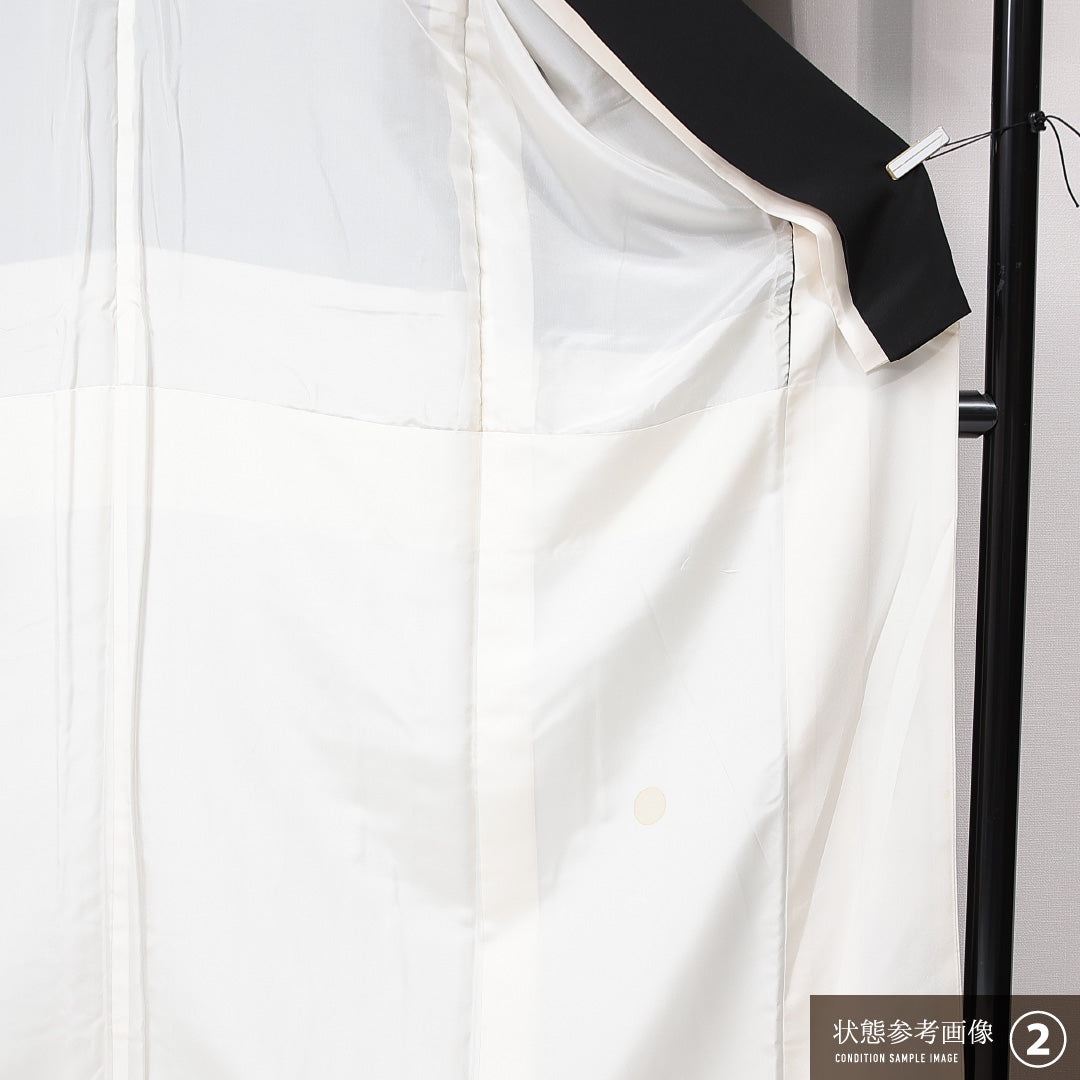 黒留袖 袷 身丈155cm 裄丈61cm 三つ紋 梅鉢 フォーマル Aランク Mサイズ 正絹 比翼仕立て 広衿 流水 扇 梅 1211-F0677