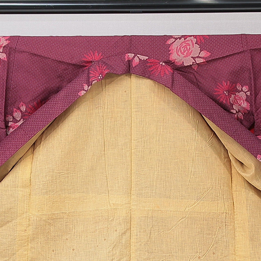 アンティーク お召 袷 身丈147cm 裄丈62cm 正絹 Aランク バチ衿 XSサイズ 薔薇 赤系 M4 1222-15141