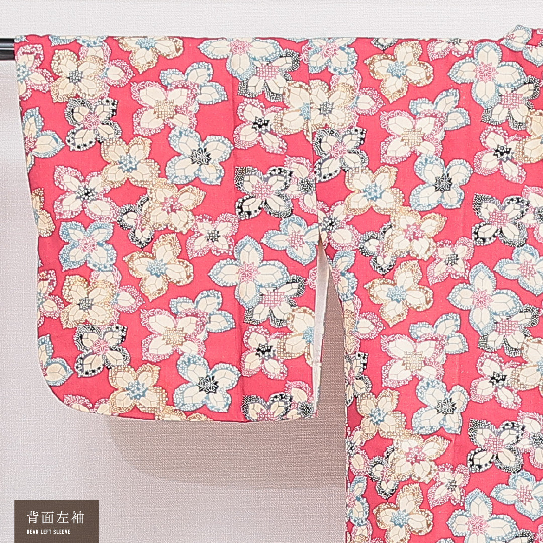 道行コート 袷 身丈73cm 裄丈62cm 正絹 Cランク カジュアル Sサイズ 花柄 ピンク系 HP 1237-16450