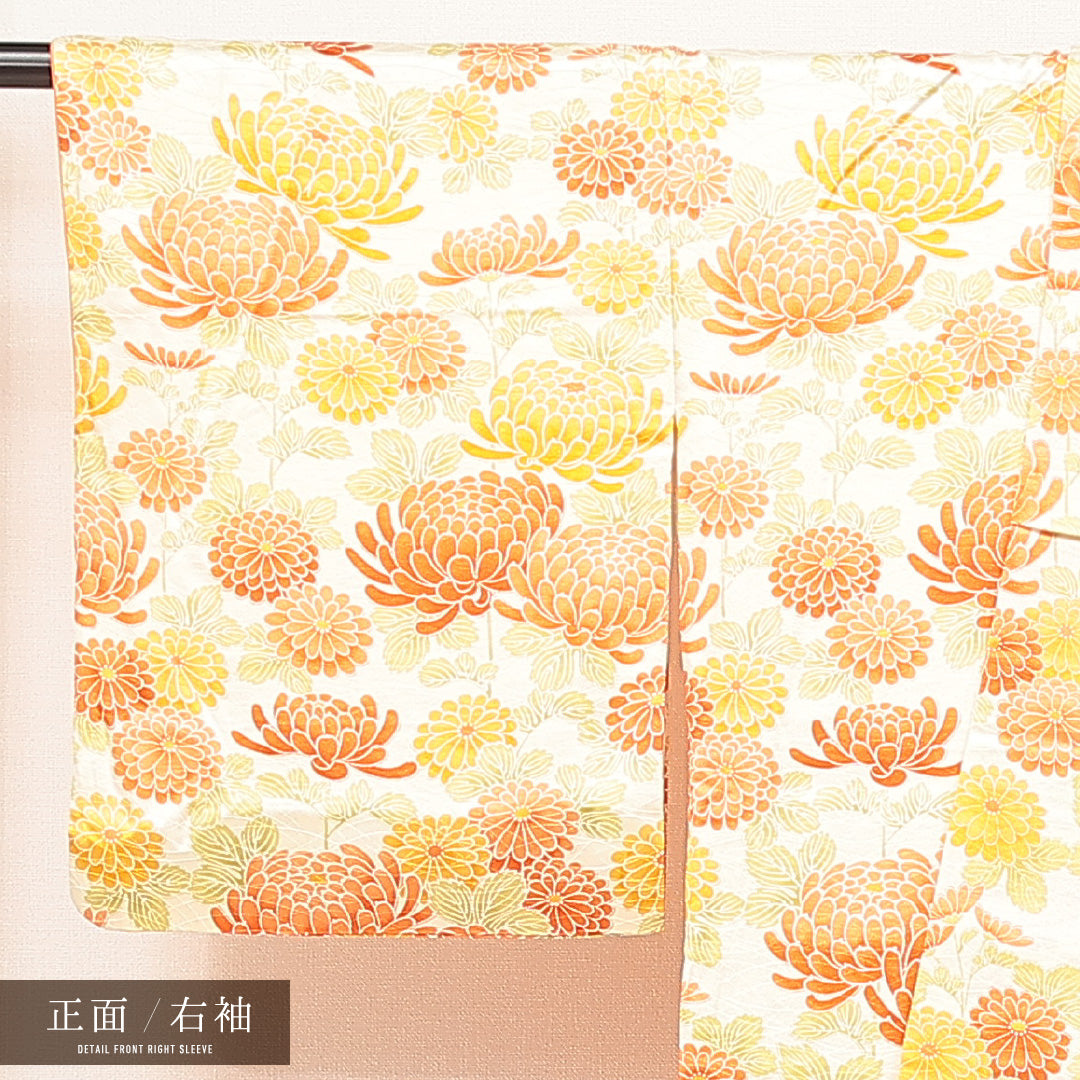 付下げ 洗える着物 袷 身丈161cm 裄丈65cm ポリエステル Aランク Lサイズ 広衿 インフォーマル 菊 小紋 クリーム系 1261-16876