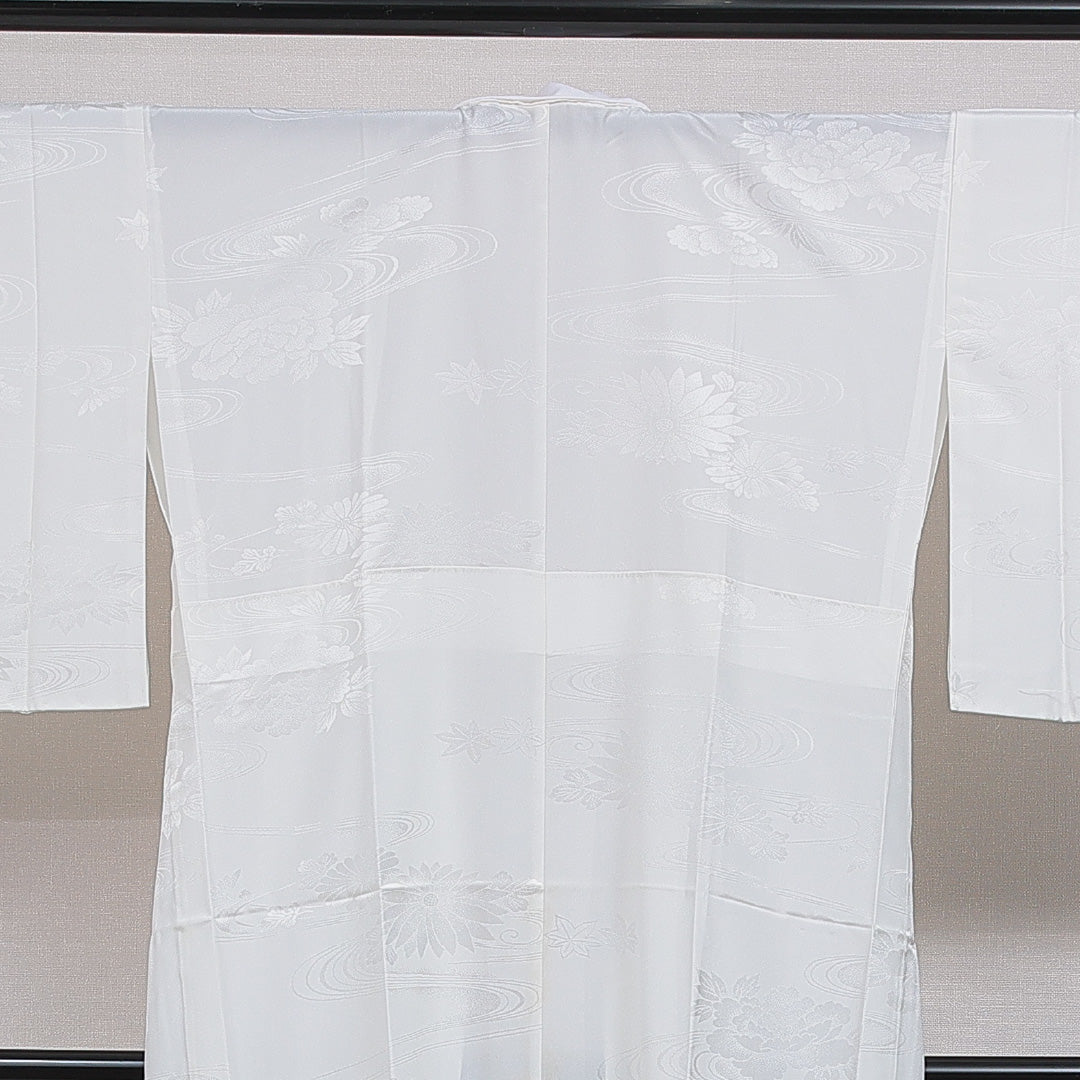 長襦袢 無双袖 身丈134cm 裄丈66cm 正絹 Sランク XLサイズ 菊 白系 RP 1239-16513