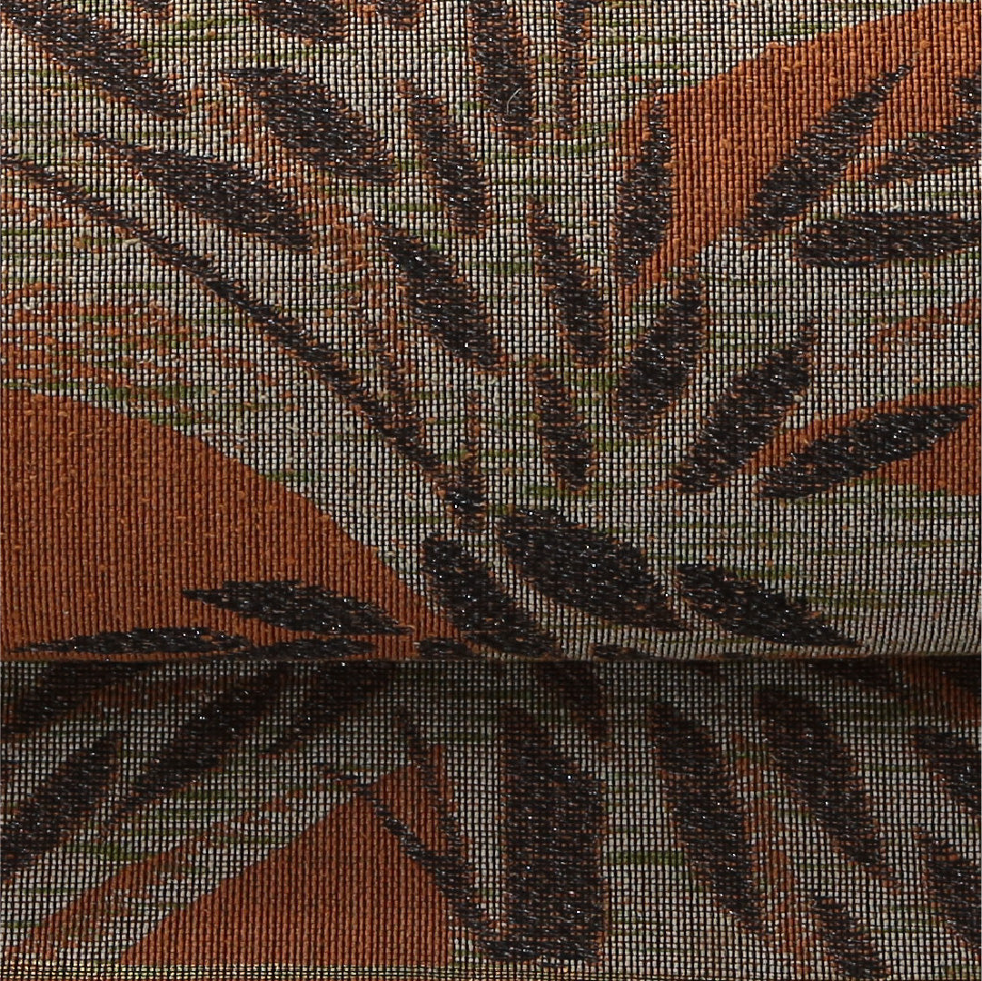 八寸名古屋帯（紬） 帯丈337cm カジュアル 松葉仕立て 六通 Cランク 正絹 竹 黄系 茶系 1224-03814