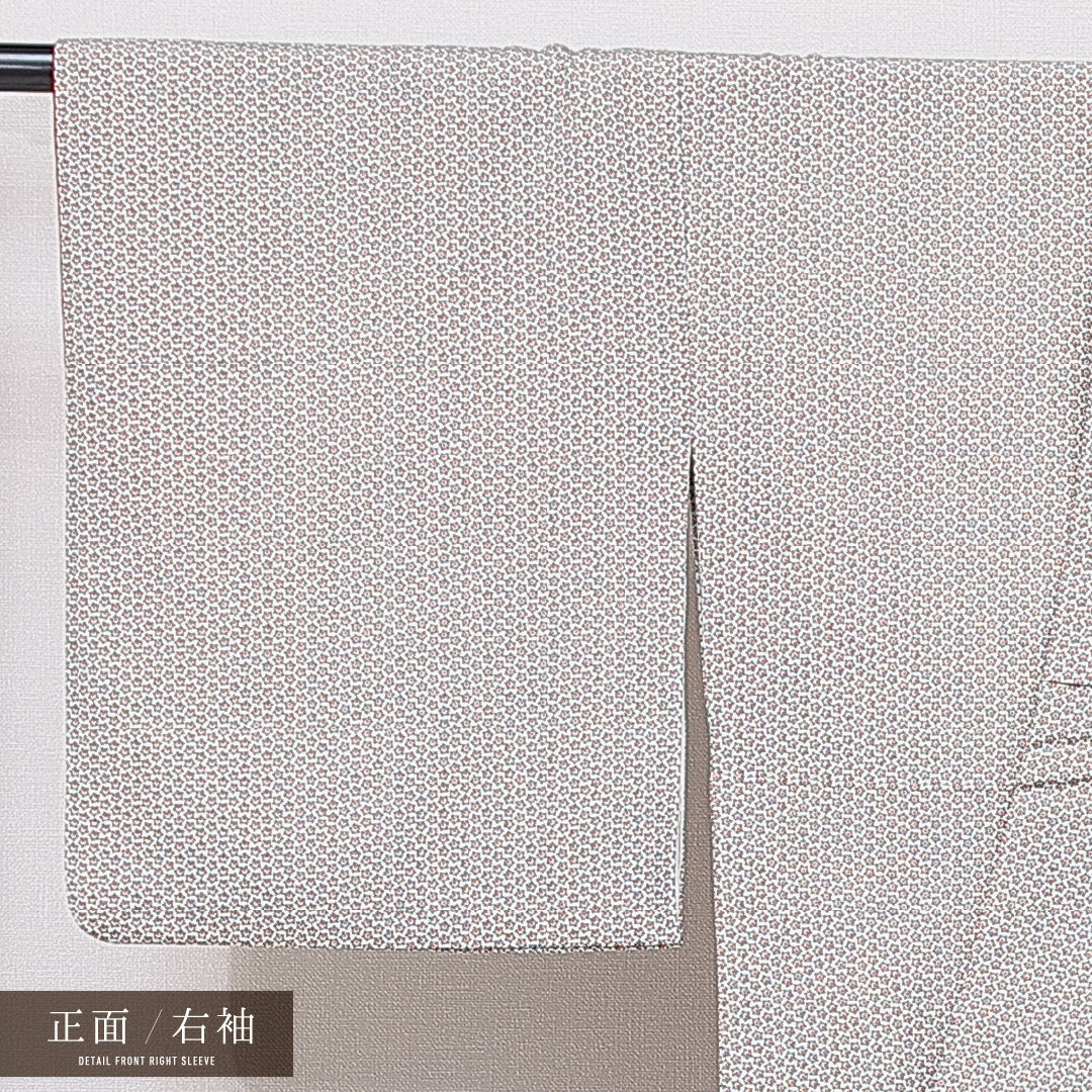小紋 袷 身丈159cm 裄丈64cm 正絹 Aランク インフォーマル 広衿 Mサイズ 花柄 グレー系 RP 1221-15693
