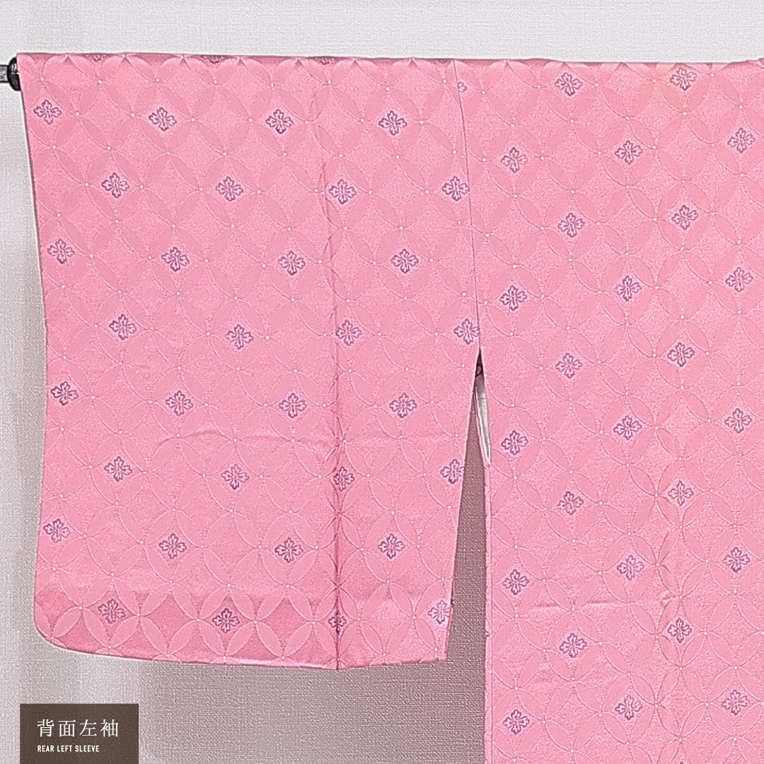 道行コート 袷 身丈87cm 裄丈64cm 正絹 Sランク Mサイズ フォーマル ポケットあり 織り出し 七宝 ピンク系 1263-16862