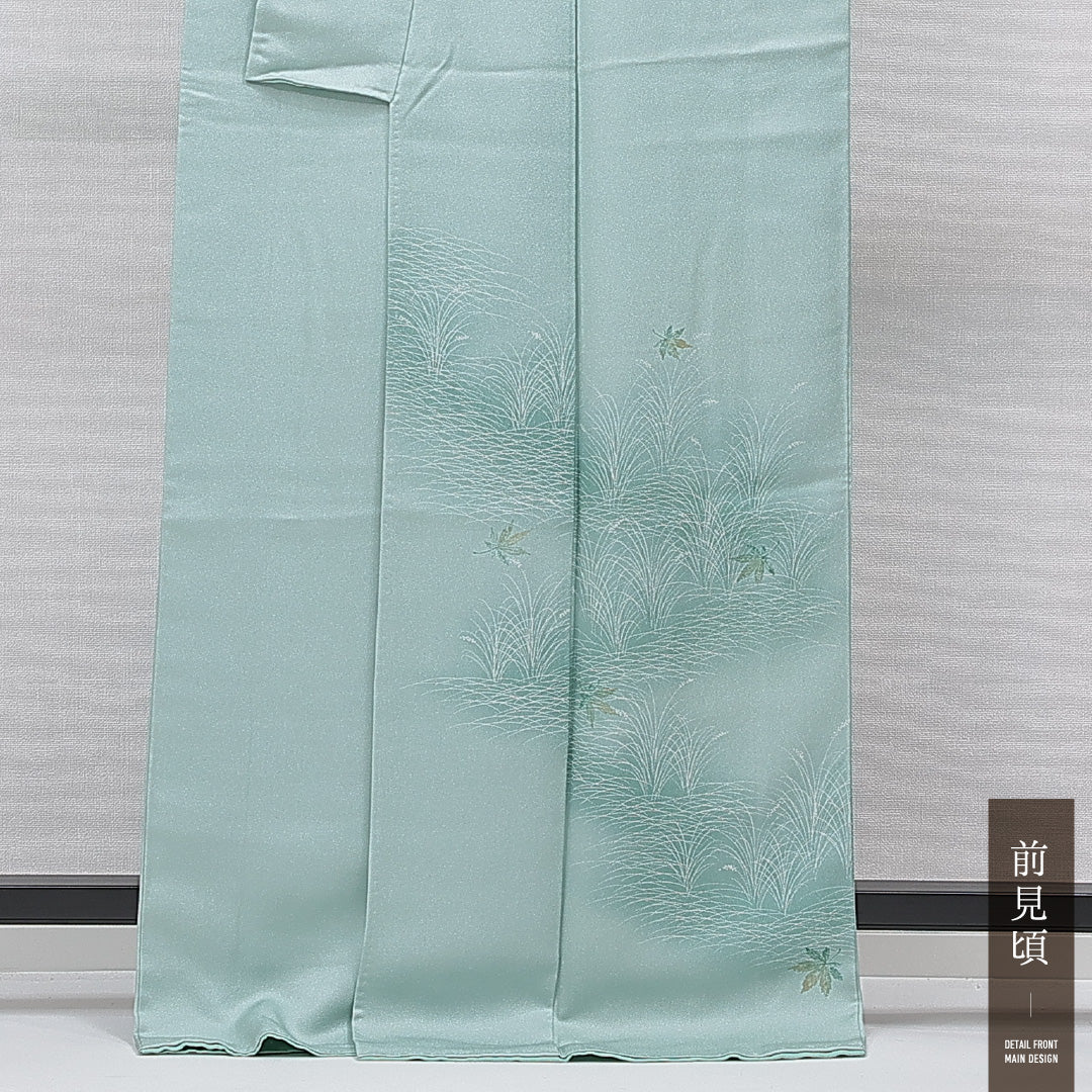 付下げ 袷 身丈166cm 裄丈62cm 正絹 Bランク インフォーマル 広衿 XLサイズ 芝草 楓 青系 RP 1218-15500