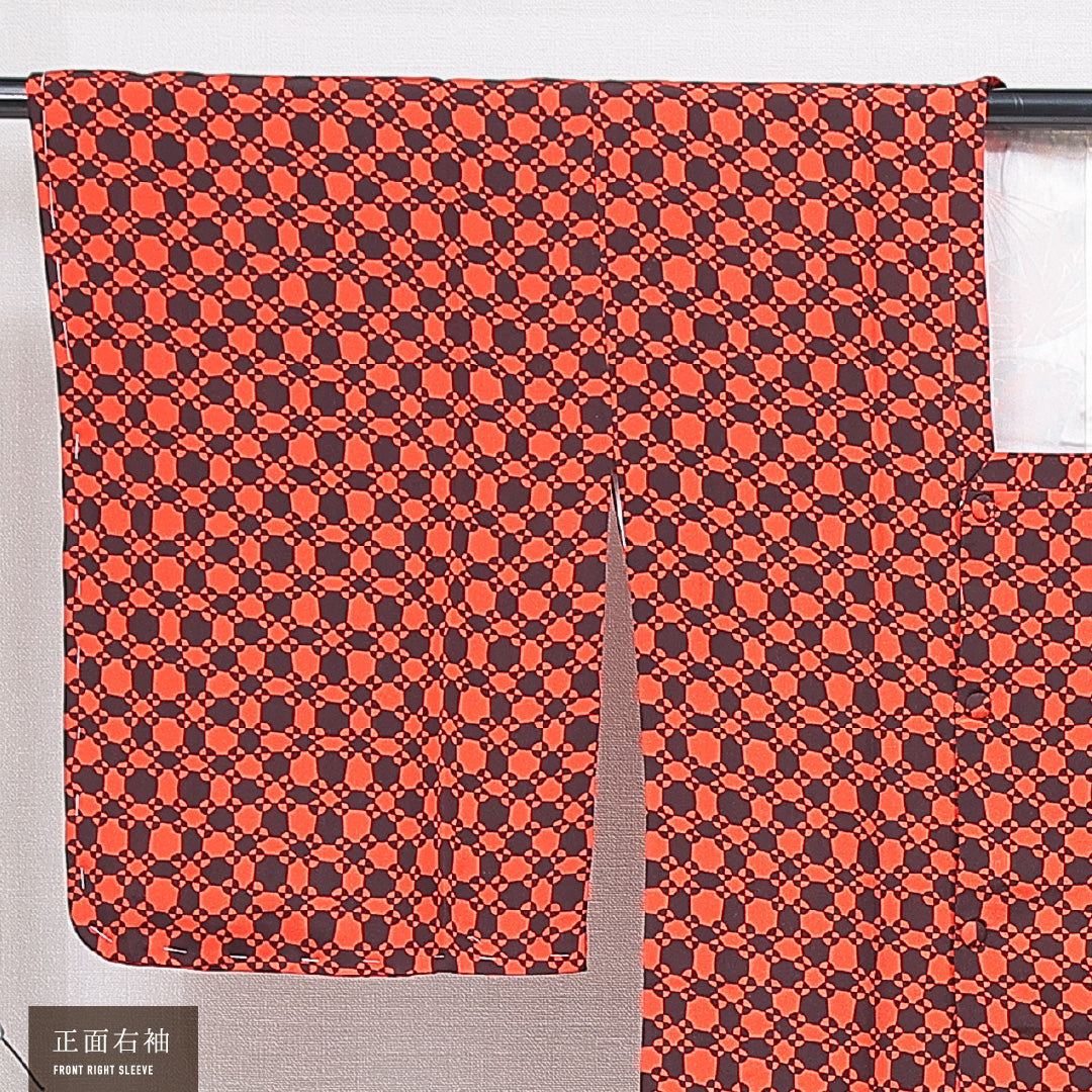 道行コート 袷 身丈83cm 裄丈64cm 正絹 Sランク セミフォーマル Mサイズ ポケットあり 創作柄 赤系 RP 1237-16847