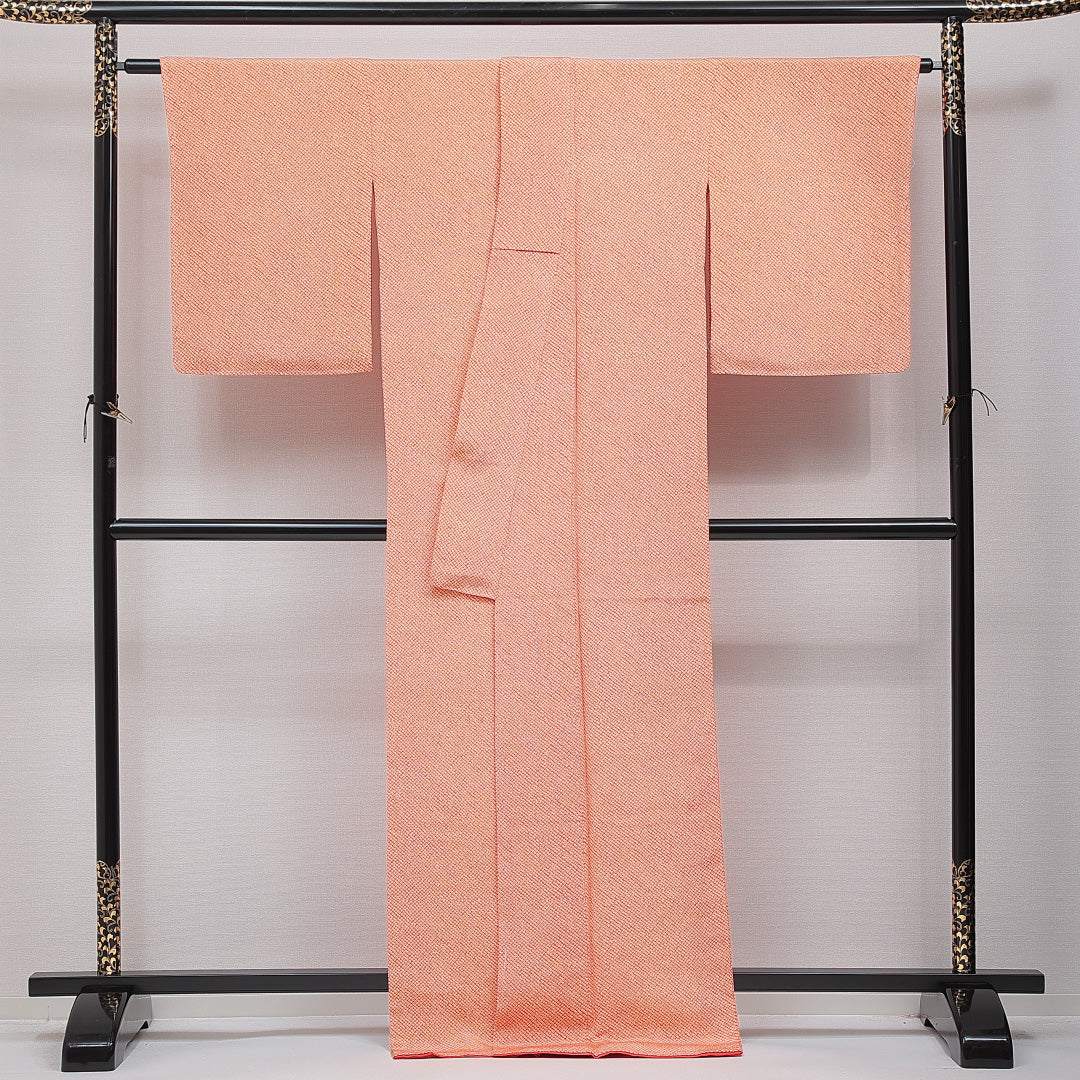未使用品 小紋 袷 身丈168cm 裄丈64cm 正絹 Nランク インフォーマル 広衿 XLサイズ 鹿の子柄 朱系 RP 1221-15347