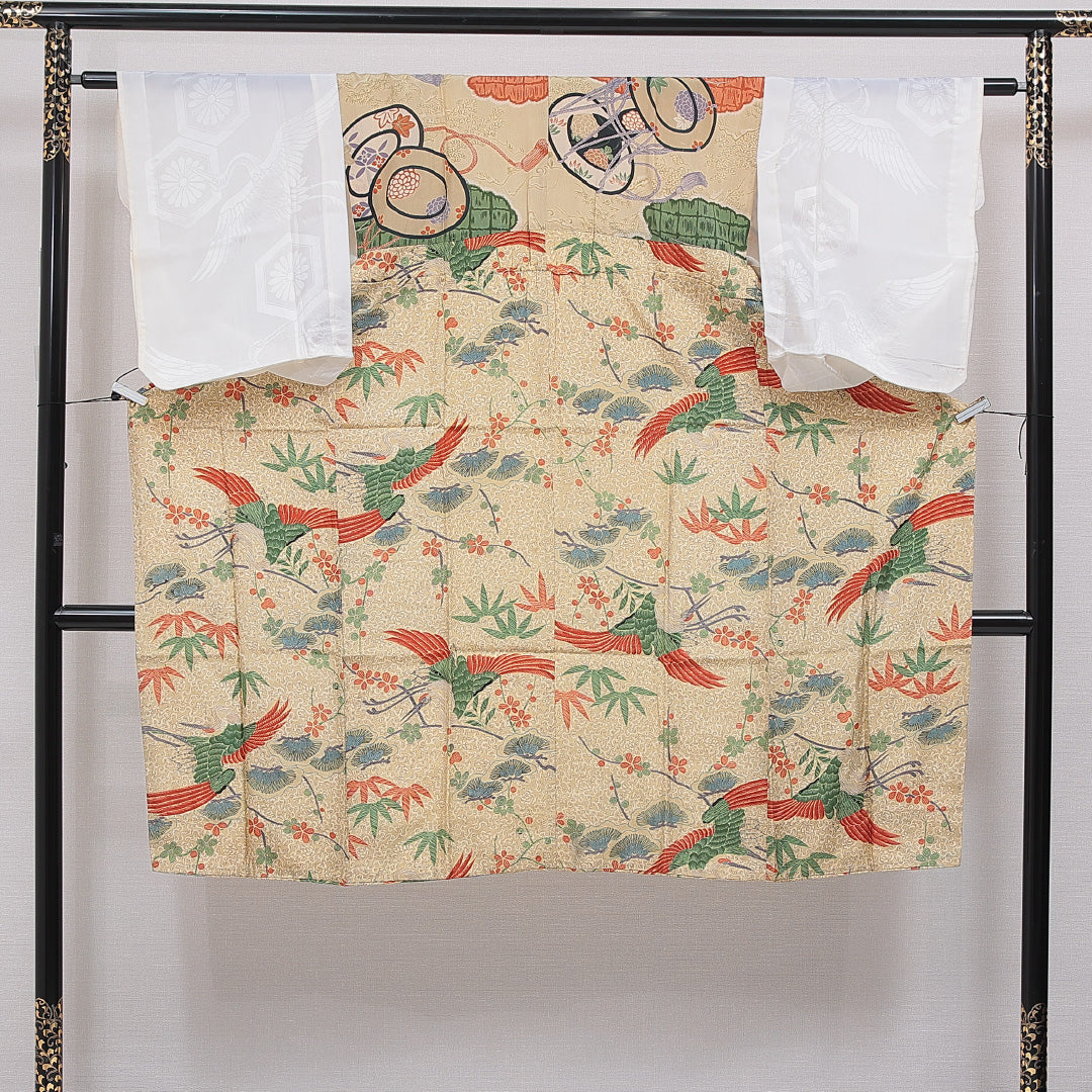 長襦袢 無双袖 身丈127cm 裄丈62cm 正絹 Cランク Mサイズ 鼓 ベージュ系 1229-16714