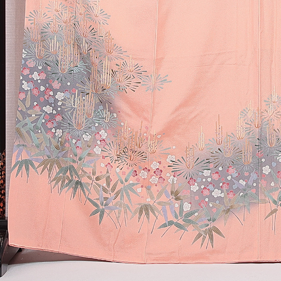 付下げ 袷 身丈166cm 裄丈69cm 正絹 Aランク XLサイズ 広衿 インフォーマル ちりめん 松 作家物 落款 朱系 1261-15704