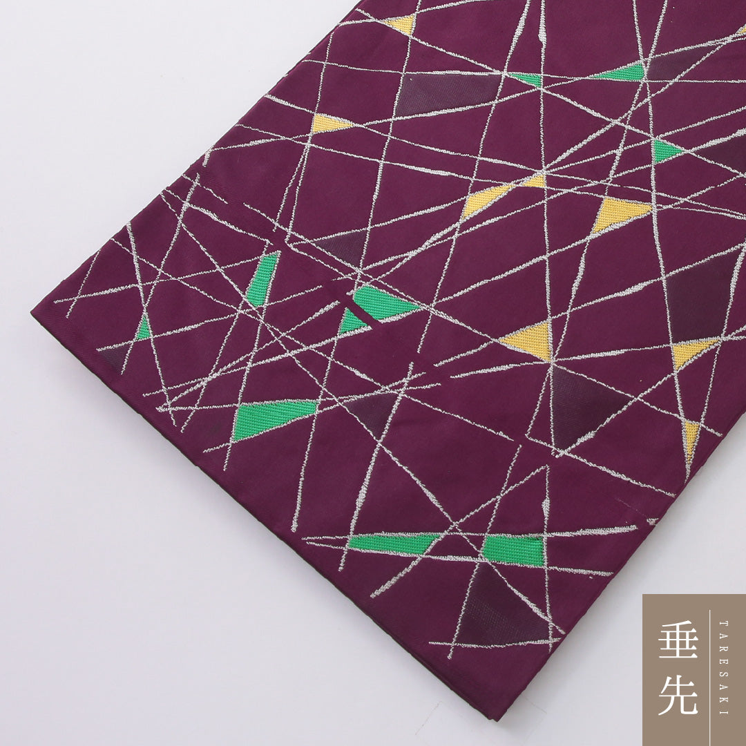 袋帯 帯丈434cm インフォーマル 六通 帯芯なし Cランク 正絹 創作柄 紫系 1223-02246