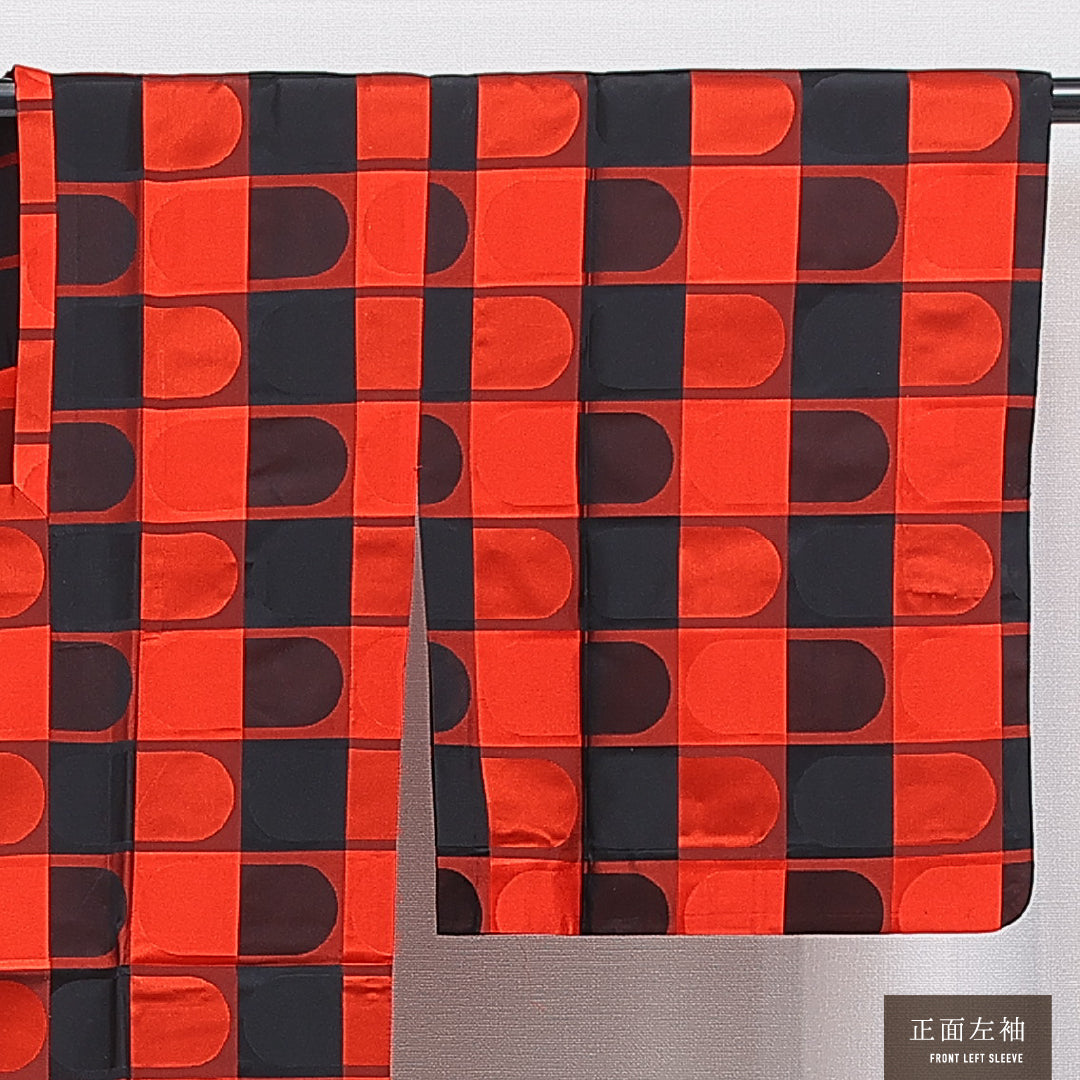 道行コート 単衣 身丈128cm 裄丈63cm 正絹 Sランク セミフォーマル Sサイズ ポケットあり 創作柄 赤系 RP 1237-16193