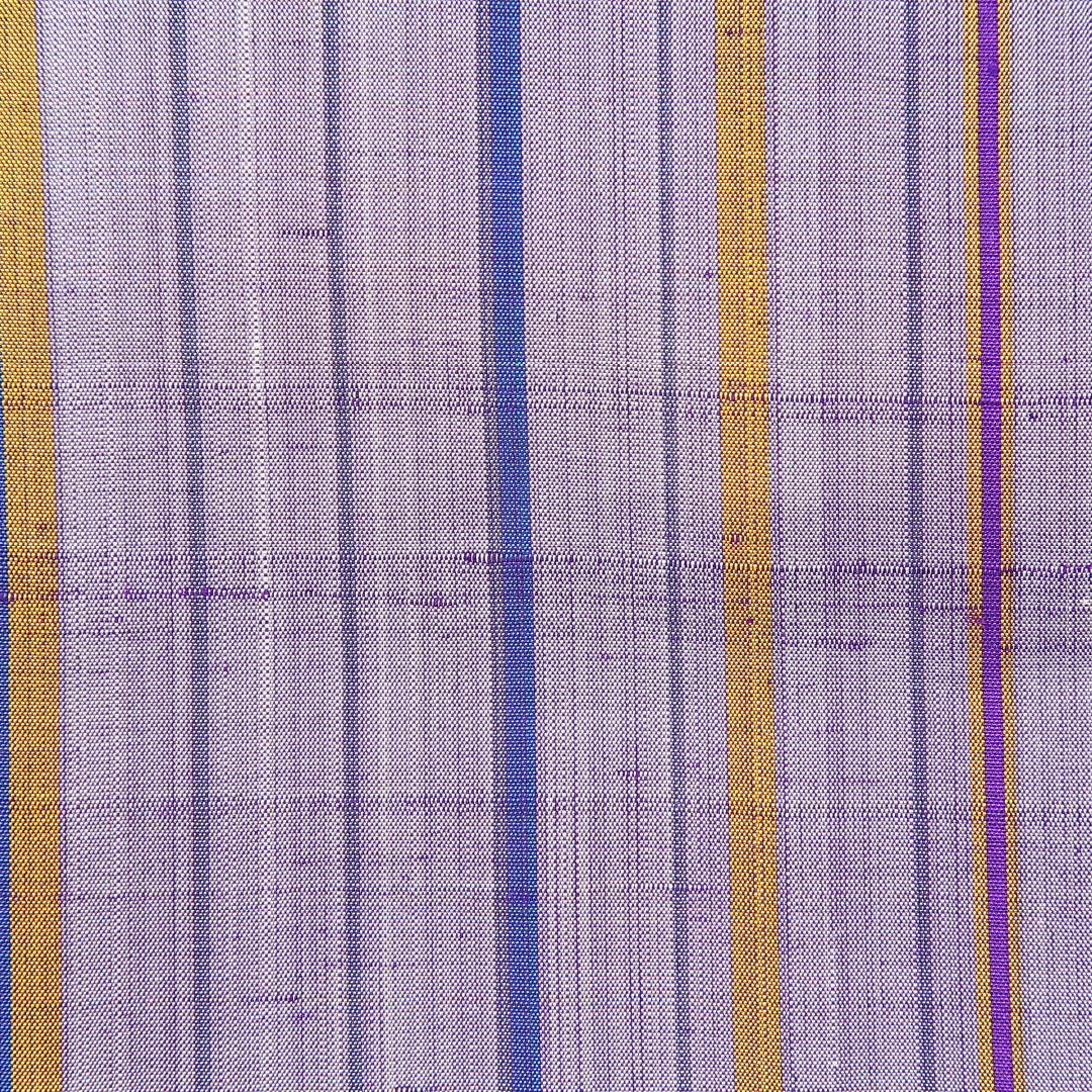 アンティーク 紬 単衣 身丈143cm 裄丈62cm 正絹 Aランク XSサイズ バチ衿 居敷当て 肩当て 縞 グレー系 紫系 1216-15106